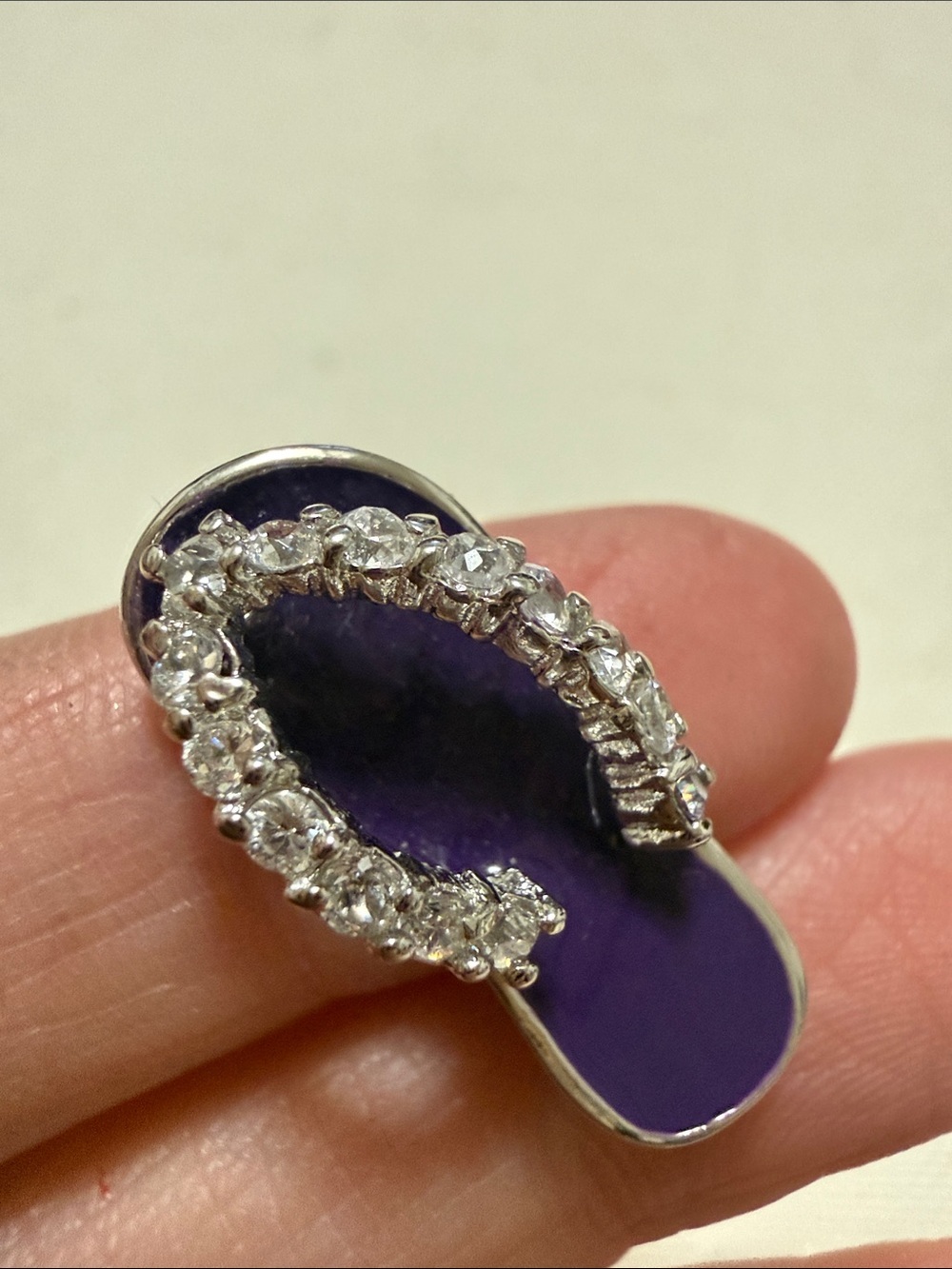 Sterling Silver 925 Purple Enamel and Crystal Flip-Flop necklace pendant